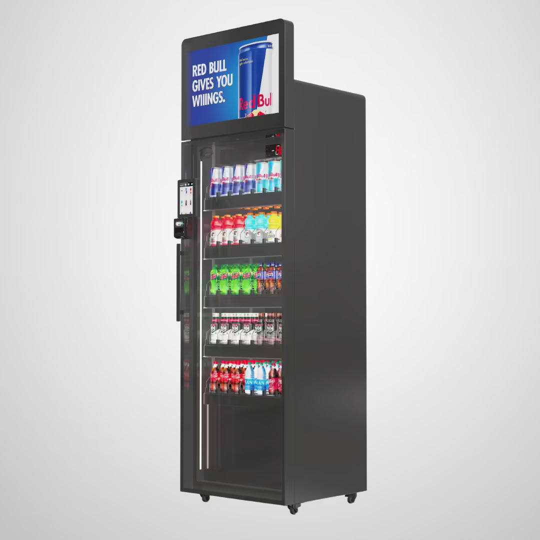The ReyVend Smart Cooler is the future of refrigerated vending. Combining AI machine learning and camera-based product recognition with integrated payments, it creates a fully automated, frictionless retail experience. It completely bypasses scanning and buttons, delivering a true “tap, grab, and go” checkout process.

