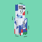 AutoKeg Mini beer dispenser with dimension labels showing compact size and dual tap configuration.