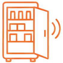 Smart cooler vending machine door unlock icon showing automatic access after payment