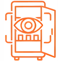 Smart cooler vending machine security icon with eye symbol for monitoring and access control
