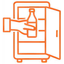 Smart cooler vending machine shop freely icon showing customer selecting items from open cooler