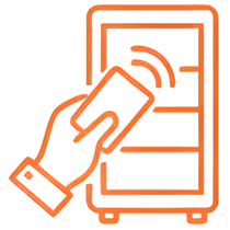 Tap to start payment icon showing contactless card or mobile wallet used on smart vending cooler